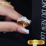  Nhẫn Titan SST Đính full đá sang trọng đi tiệc Không Đen Gỉ N223V 