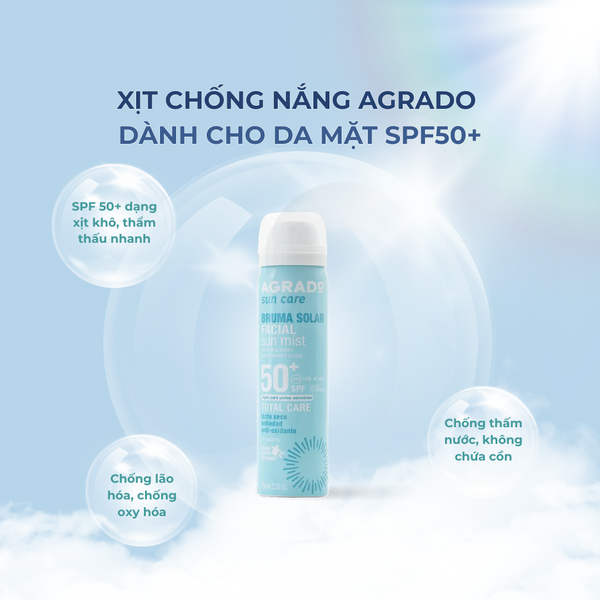 Xịt chống nắng Agrado dành cho da mặt SPF50+ 75ml