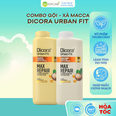 Combo Dầu gội - xả Dicora Urban Fit Macadamia phục hồi tóc hư tổn 400ml