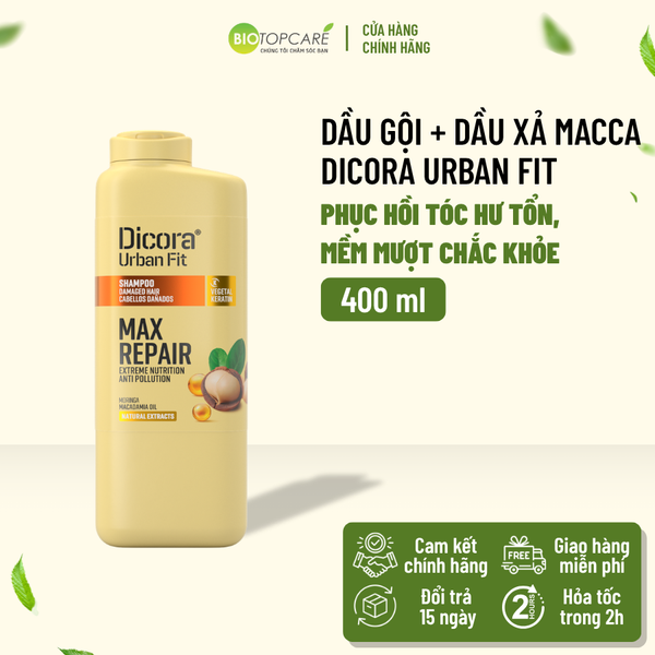 Combo Dầu gội - xả Dicora Urban Fit Macadamia phục hồi tóc hư tổn 400ml