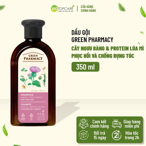Dầu gội Green Pharmacy chống rụng tóc cây ngưu bàng và protein lúa mì 350ml