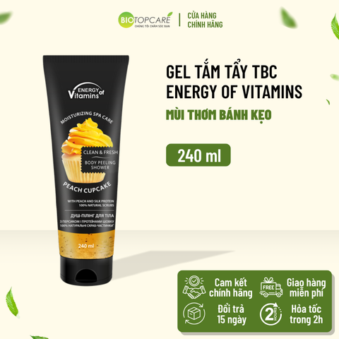 Energy of Vitamins Gel tắm tẩy tế bào chết toàn thân hương bánh cupcake đào 240ml