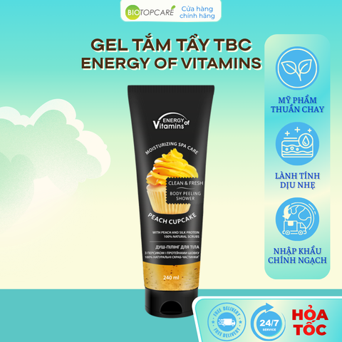 Energy of Vitamins Gel tắm tẩy tế bào chết toàn thân hương bánh cupcake đào 240ml