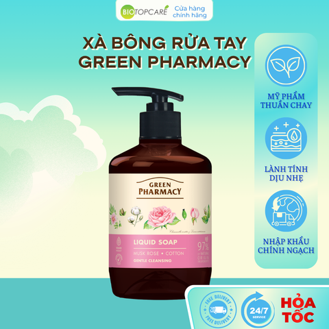 Xà phòng rửa tay Green Pharmacy Hoa hồng và Bông 460ml