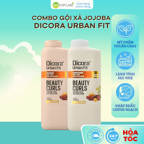 Combo Dầu gội - xả dành cho tóc xoăn Dicora Urban Fit chiết xuất tinh dầu Jojoba 400ml