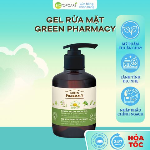 Gel rửa mặt Green Pharmacy chiết xuất Trà xanh và Lá bạch quả 270ml - Dành cho da thường & da dầu