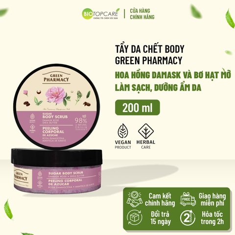 Tẩy da chết toàn thân Green Pharmacy Hoa hồng Damask và Bơ hạt mỡ 200ml