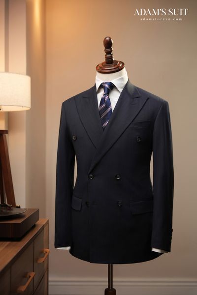 Áo vest xanh trơn sọc chìm 2 hàng khuy - AV429CQ