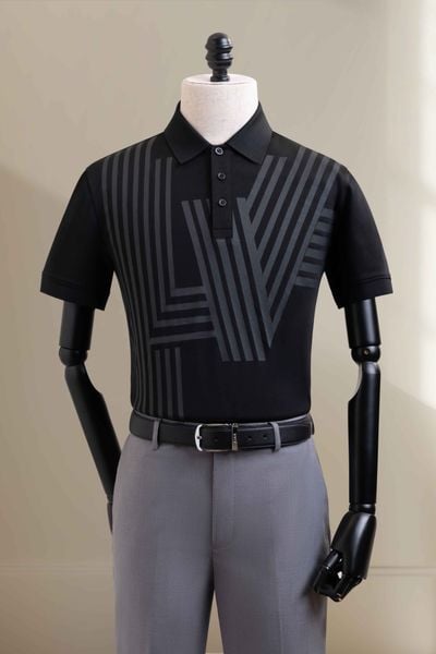 Áo polo ngắn tay đen họa tiết Adam Store - AP186
