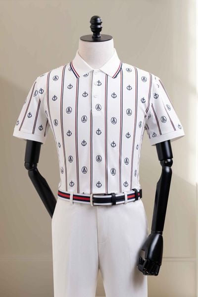 Áo polo ngắn tay trắng sọc họa tiết logo Adam Store - AP187