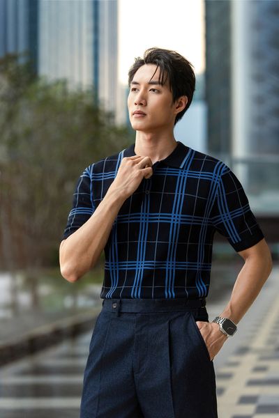 Áo mongtoghi họa tiết caro xanh AP419