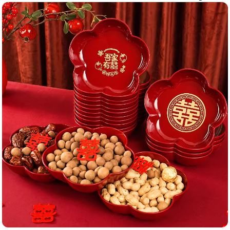  Khay Bánh Kẹo Màu Đỏ Hình Hoa 