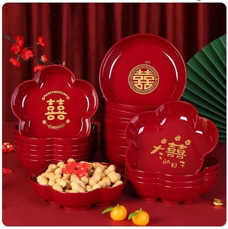  Khay Bánh Kẹo Màu Đỏ Hình Hoa 