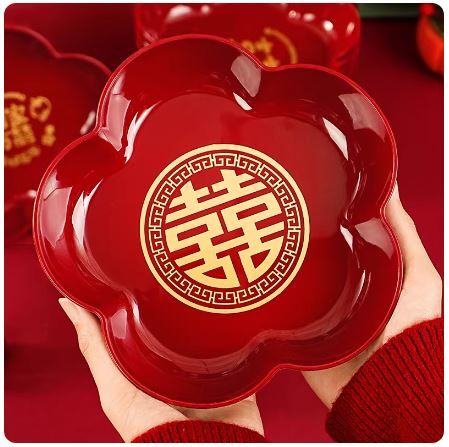  Khay Bánh Kẹo Màu Đỏ Hình Hoa 