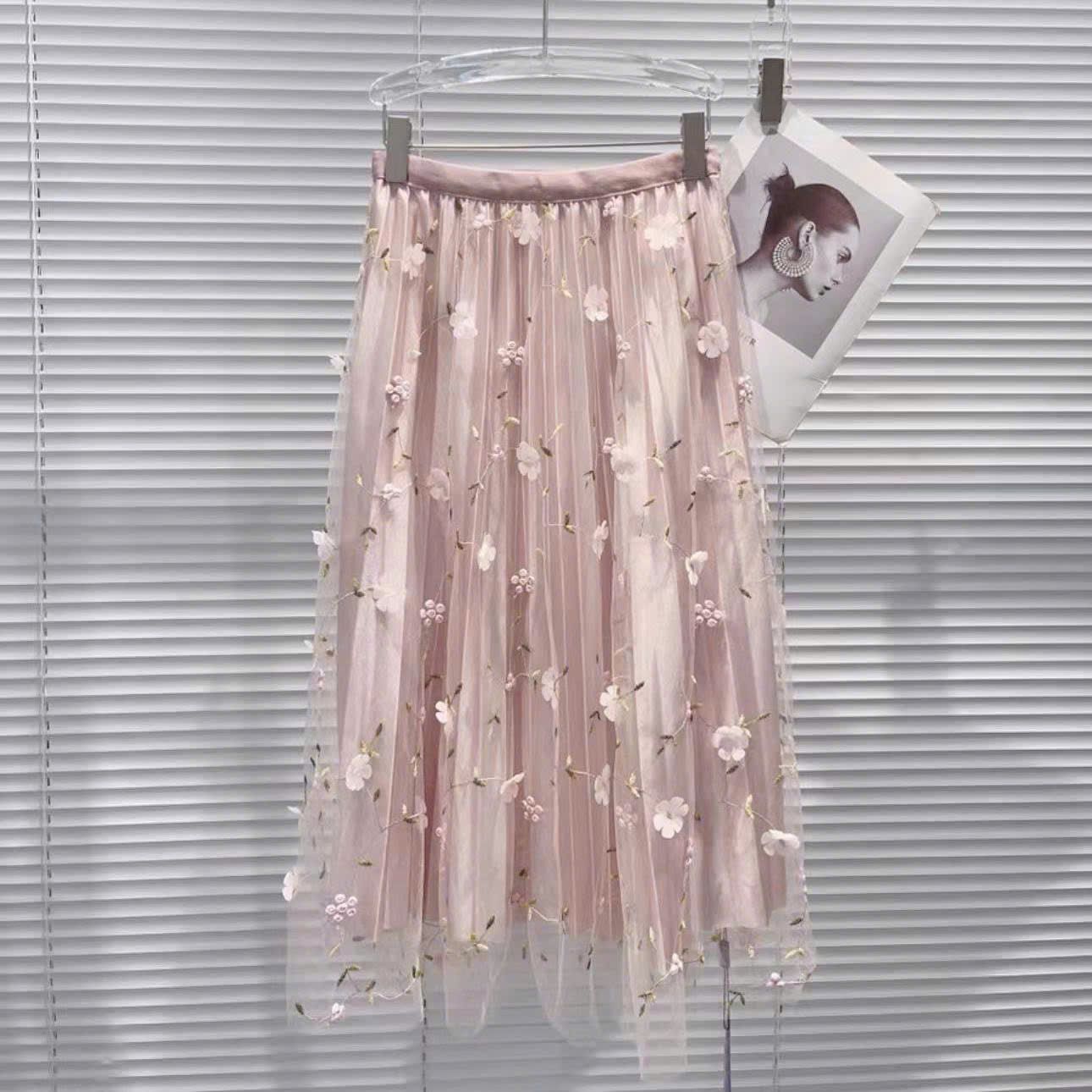  Chân Váy Ren Lưới Hoạ Tiết Hoa 