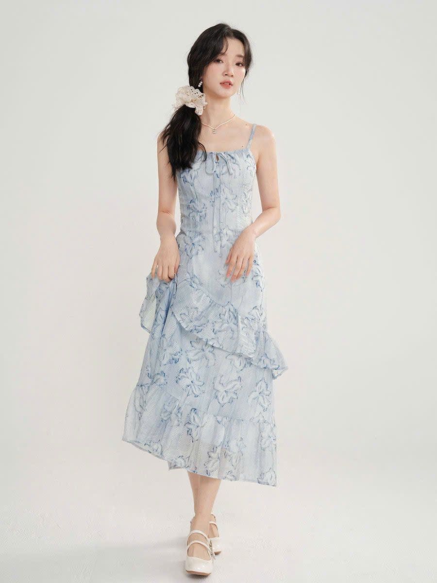  Đầm Hoa Hai Dây Cách Điệu Thời Trang Nữ 