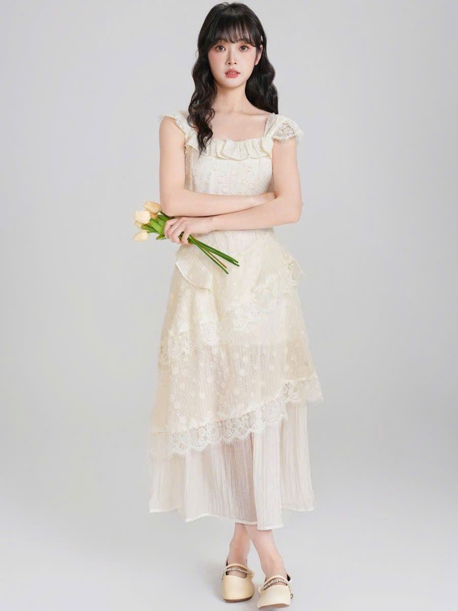  Đầm Nữ Ren Thêu Không Tay 