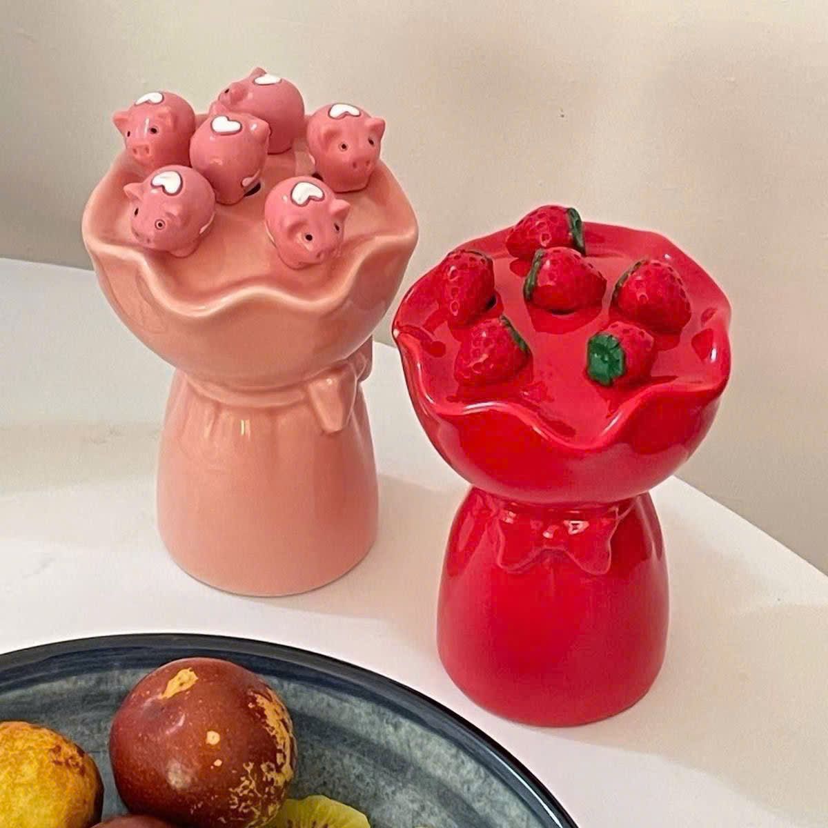  Hộp Sứ Đựng Cây Ghim Trái Cây Hoa Hồng 