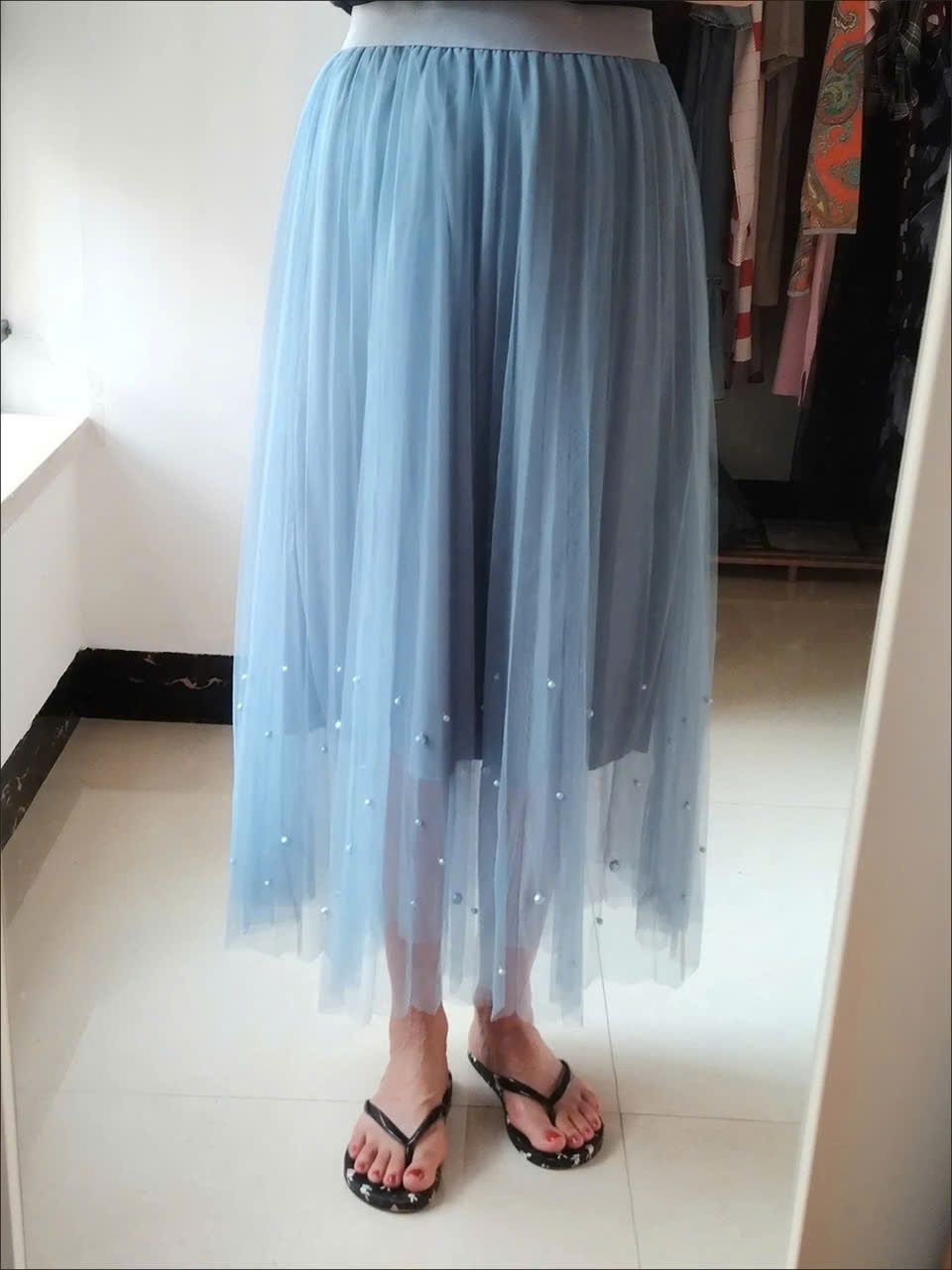  Chân Váy Xếp Ly Voan Đính Nơ Ngọc 