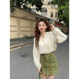  Áo Kiểu Tay Dài Phối Ren Hoa 