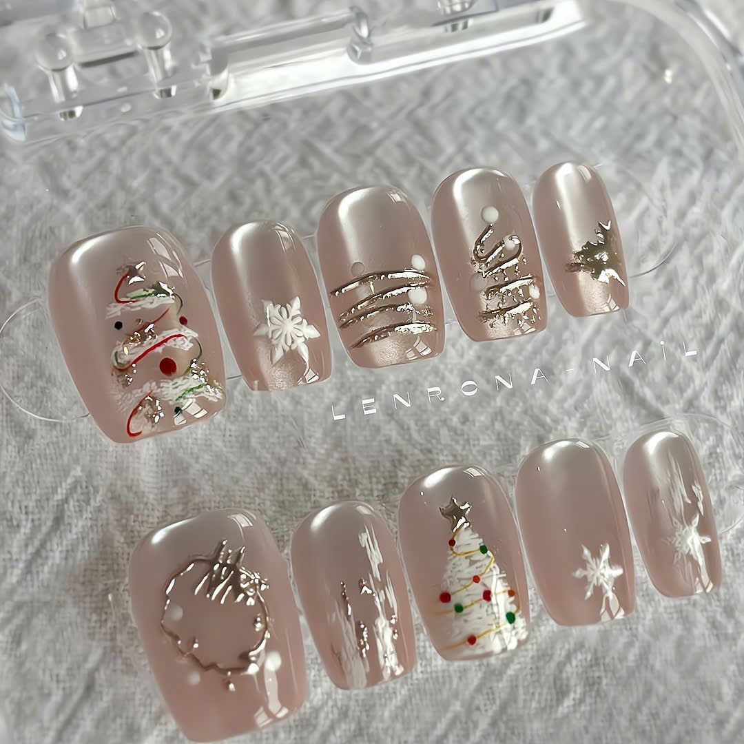  Móng Giả Noel Vuông Đơn Giản 