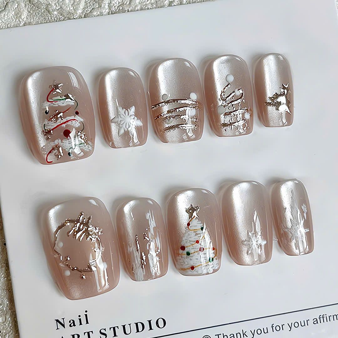  Móng Giả Noel Vuông Đơn Giản 