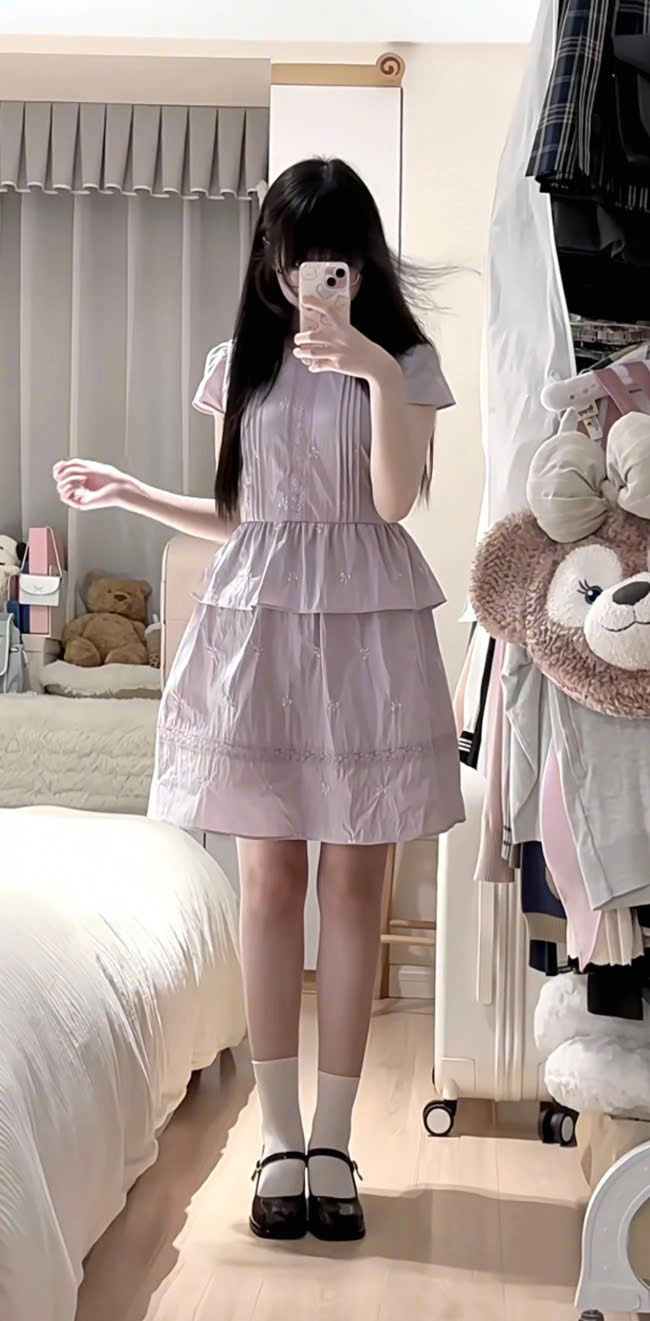  Váy Đầm Tím Nhạt Kiểu Hàn Quốc 