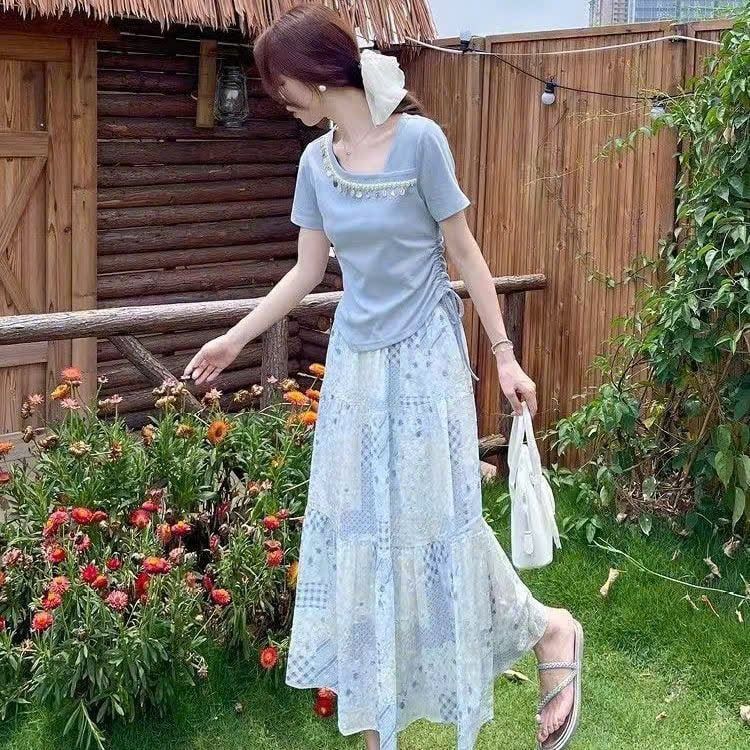  Set Áo Thun + Chân Váy Dài 