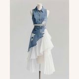  Đầm Trắng Phối Jeans Năng Động 