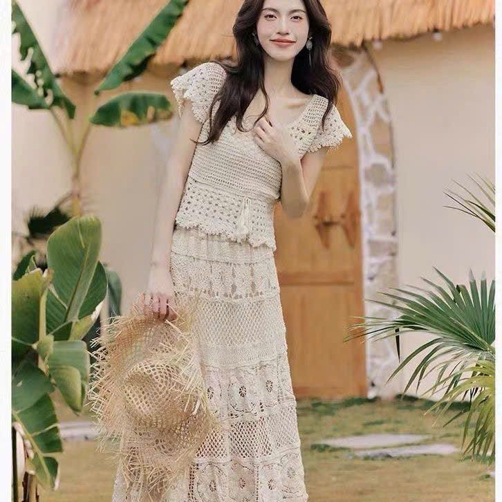  Set Áo + Váy Dệt Kim Nhẹ Nhàng 