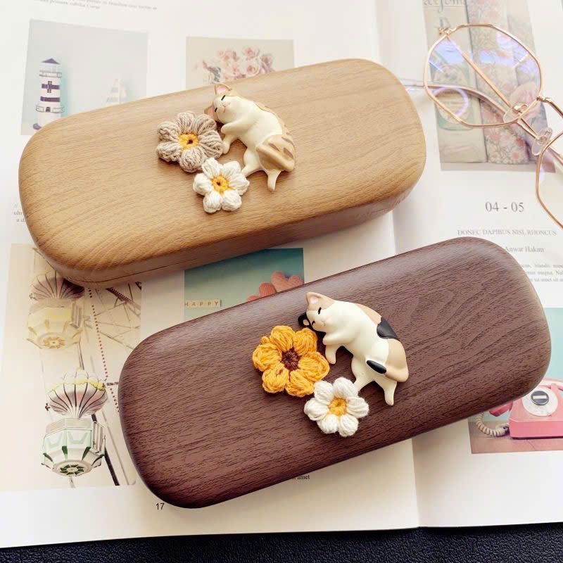  Hộp Gỗ Đựng Kính Mèo Lười 