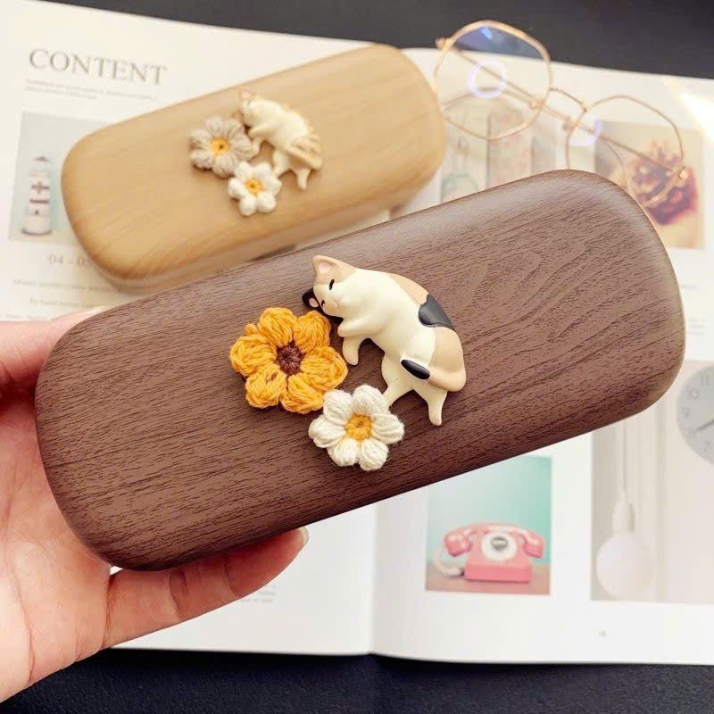  Hộp Gỗ Đựng Kính Mèo Lười 