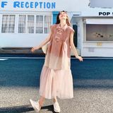  Set Áo Ngắn Tay + Váy Voan Ôm Dáng 