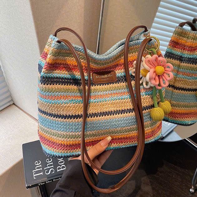  Túi Đeo Vai Dệt Sọc Cầu Vồng 