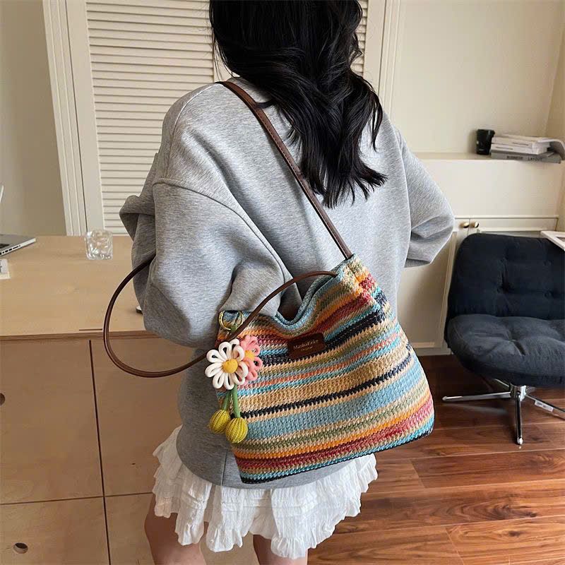  Túi Đeo Vai Dệt Sọc Cầu Vồng 