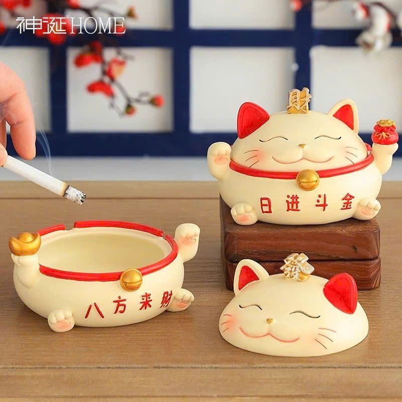  Gạt Tàn Thuốc Hình Mèo Thần Tài Có Nắp 