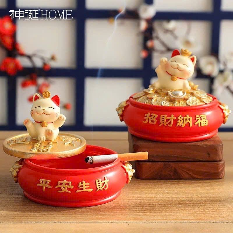  Gạt Tàn Thuốc Hình Mèo Thần Tài Có Nắp 
