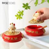  Gạt Tàn Thuốc Hình Mèo Thần Tài Có Nắp 