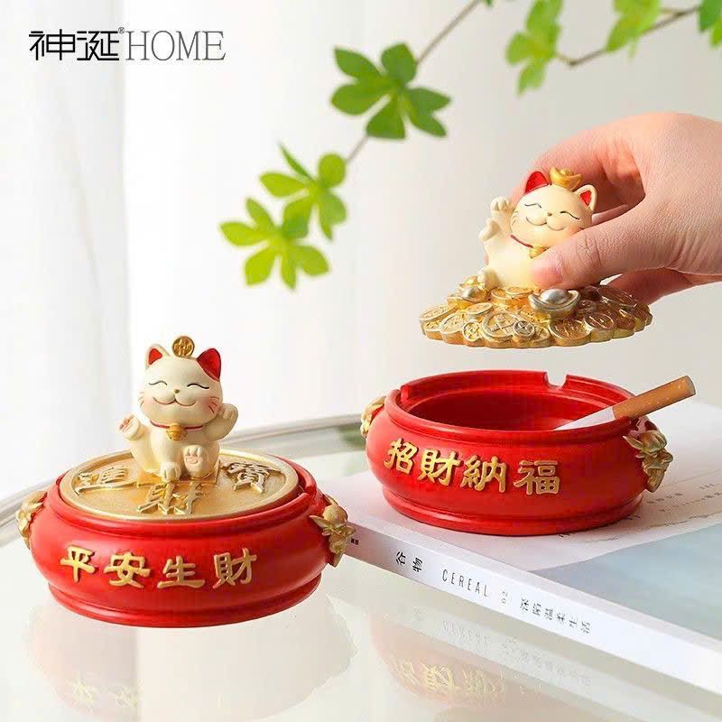  Gạt Tàn Thuốc Hình Mèo Thần Tài Có Nắp 