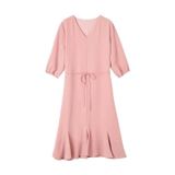  Đầm Xòe Hồng Cổ Thắt Nơ Phối Ren 