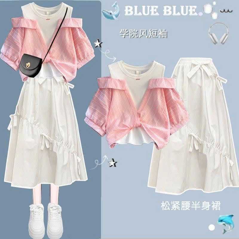  Set Áo Baby Doll Tay Phồng + Váy Nơ 