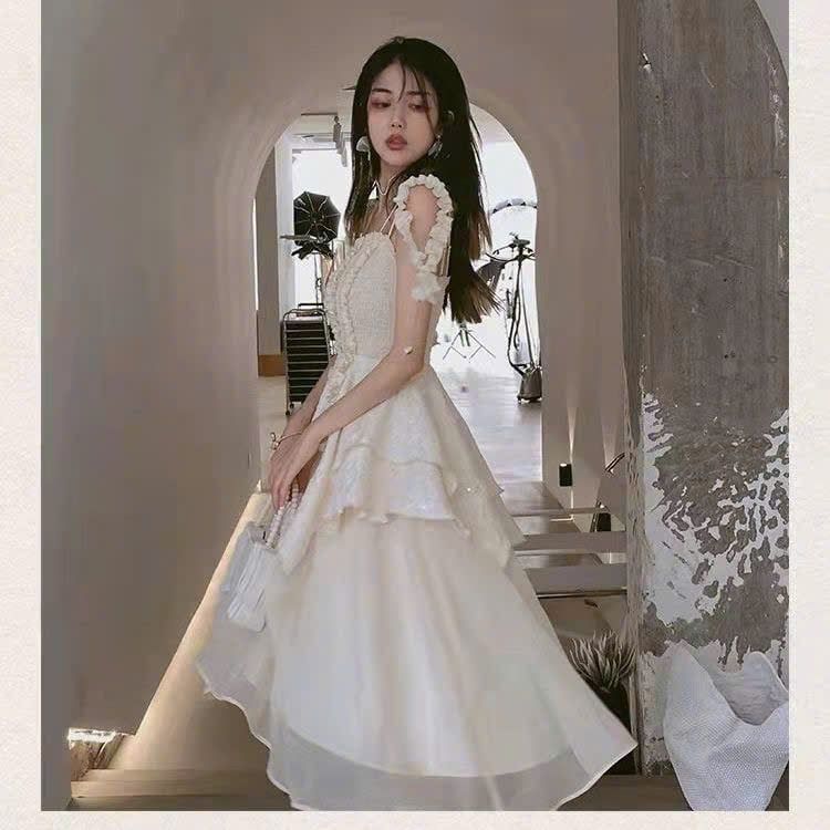  Đầm Corset Voan Hoa Xòe Dài 