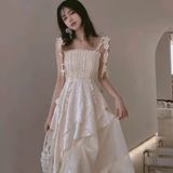  Đầm Corset Voan Hoa Xòe Dài 