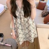  Đầm caro dáng chữ A phong cách Pháp 