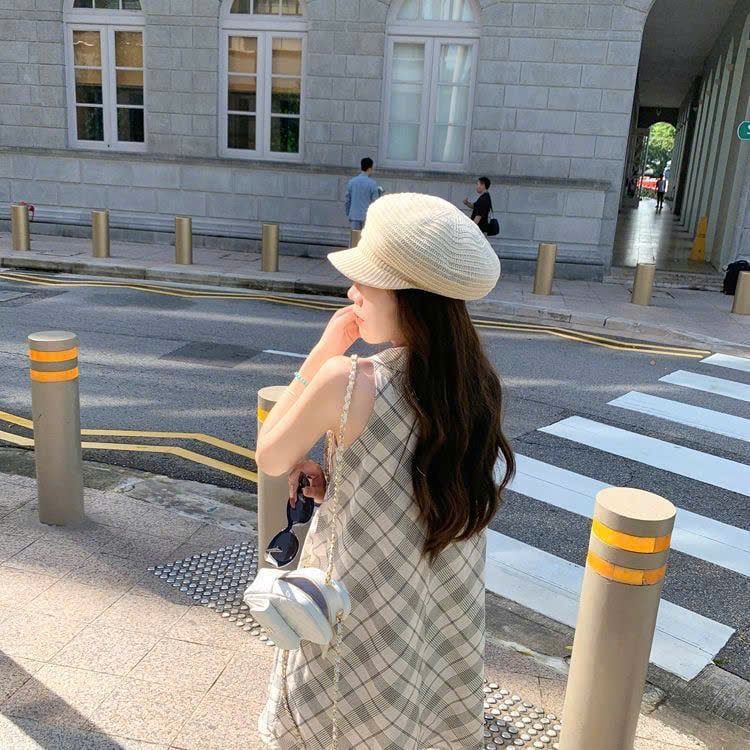  Đầm caro dáng chữ A phong cách Pháp 