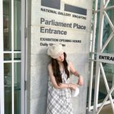  Đầm caro dáng chữ A phong cách Pháp 