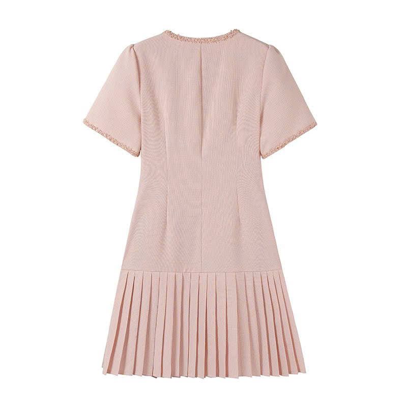  Đầm Xòe Xếp Li Vải Bố Hồng 