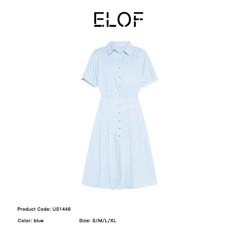  Đầm Nữ Tay Lỡ Kẻ Sọc Xếp Ly 