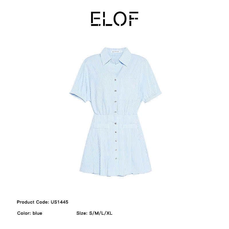  Đầm Nữ Tay Lỡ Kẻ Sọc Xếp Ly 