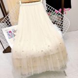  Chân Váy Xếp Ly Voan Đính Nơ Ngọc 